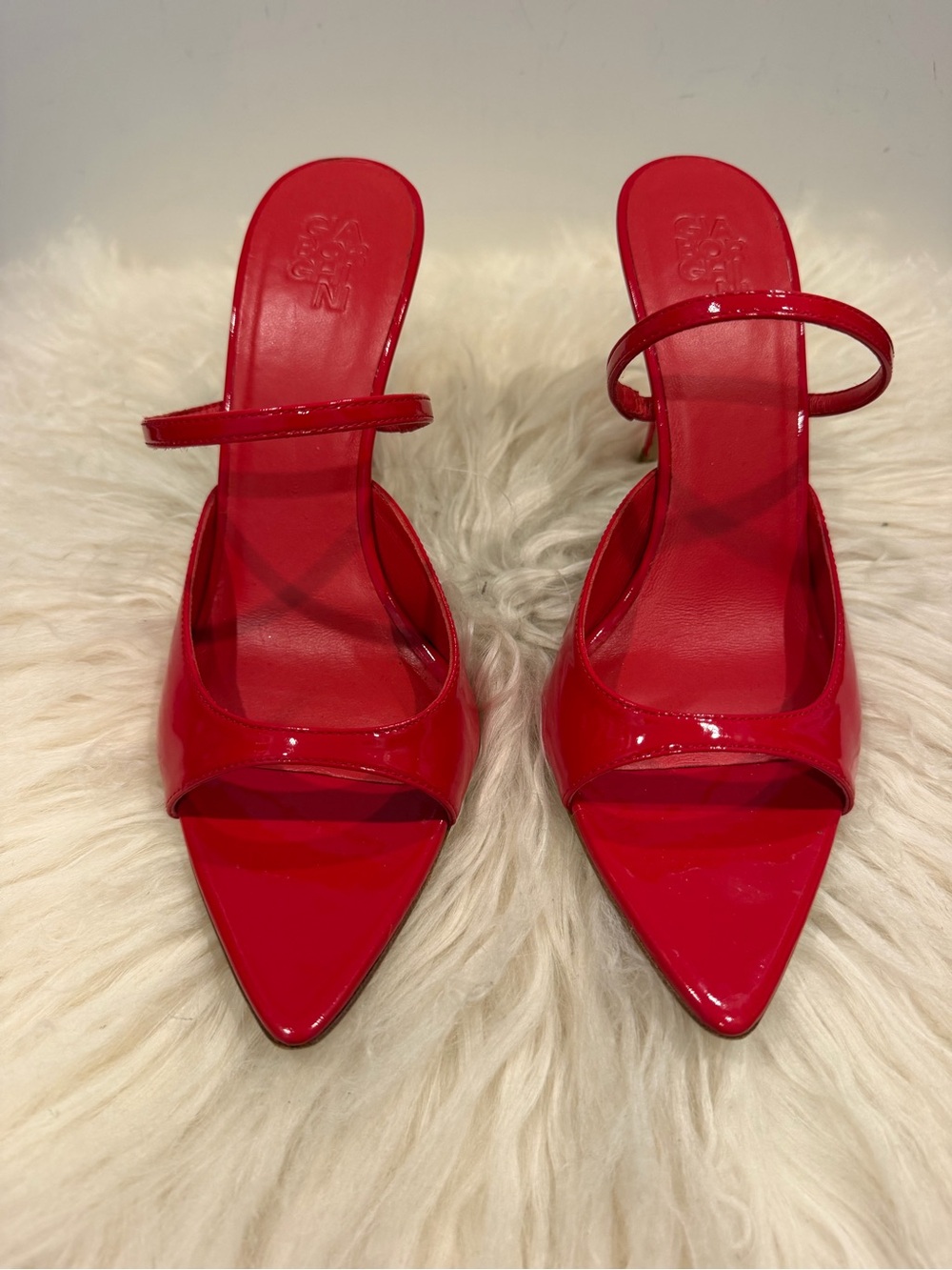 Vero Cuoio Red Patent Pointed-Toe Slide Heels